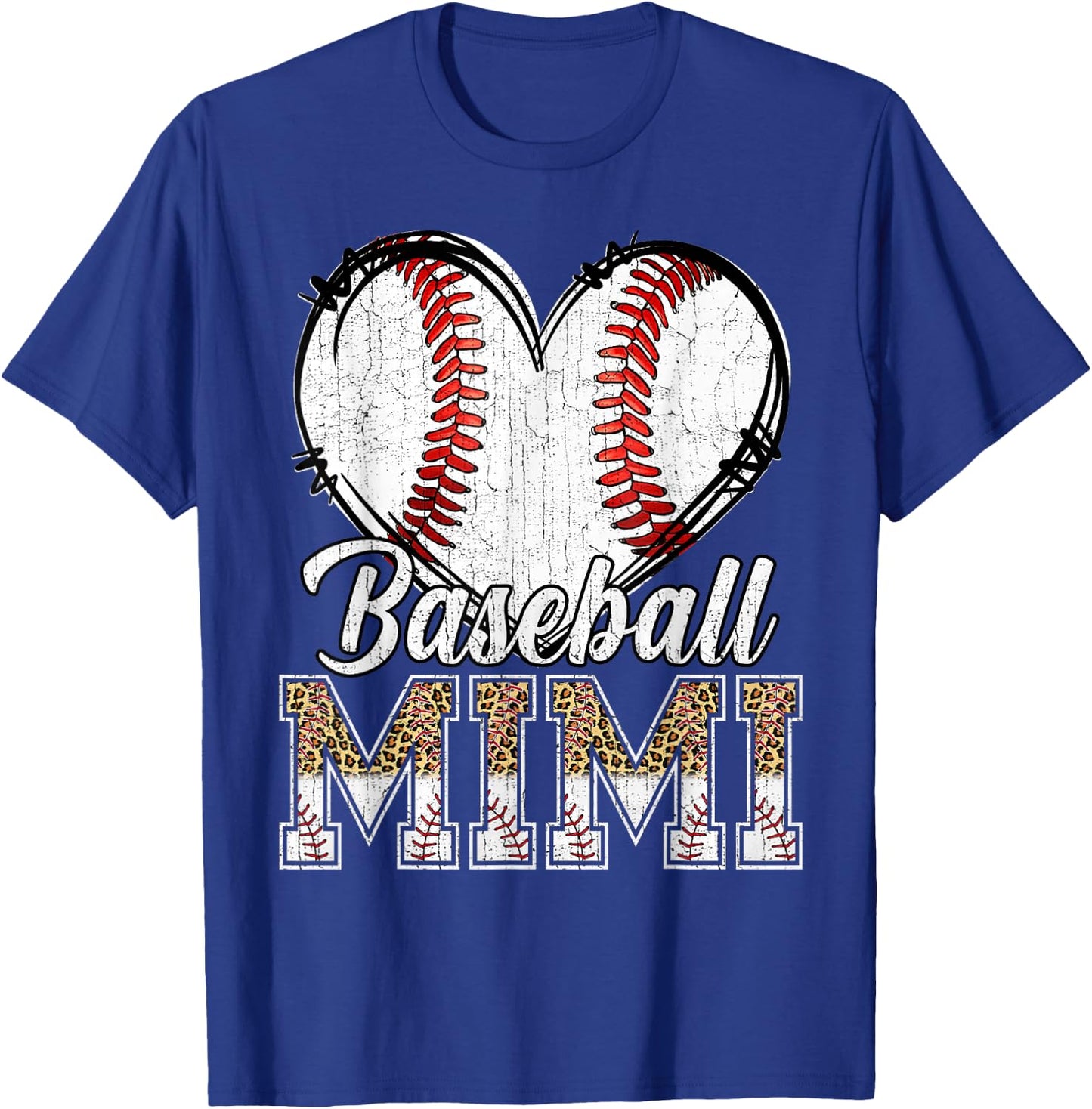 Softball Baseball Mimi Heart Leopard Print Mother's Day T-Shirt - T-Shirt | Royal