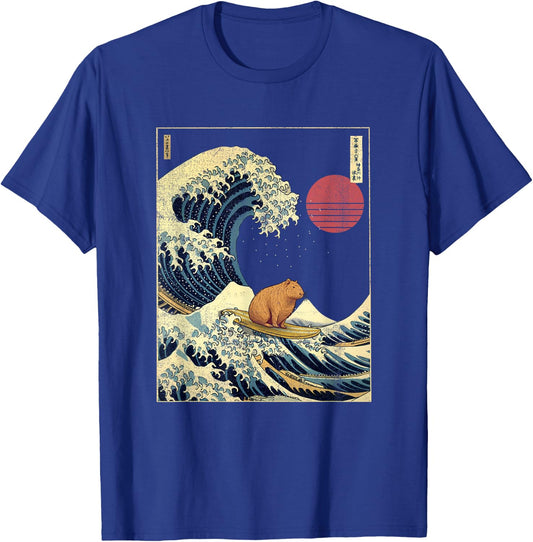 Capybara Kanagawa Wave Funny Surf Animal T-Shirt - T-Shirt | Royal