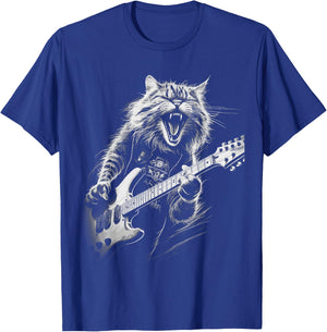 Rock Cat Playing Guitar Woman Funny Guitar Cat T-Shirt - T-Shirt | Royal
