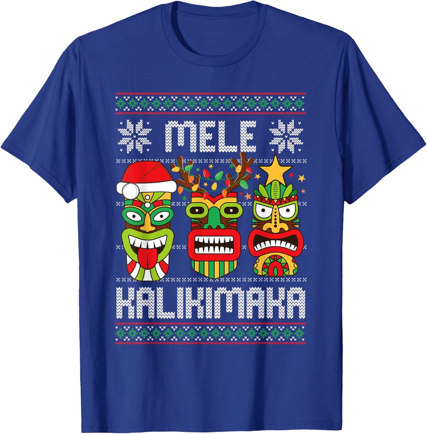 Mele Kalikimaka Christmas Hawaiian Santa Tiki Ugly Christmas T-Shirt - T-Shirt | Royal