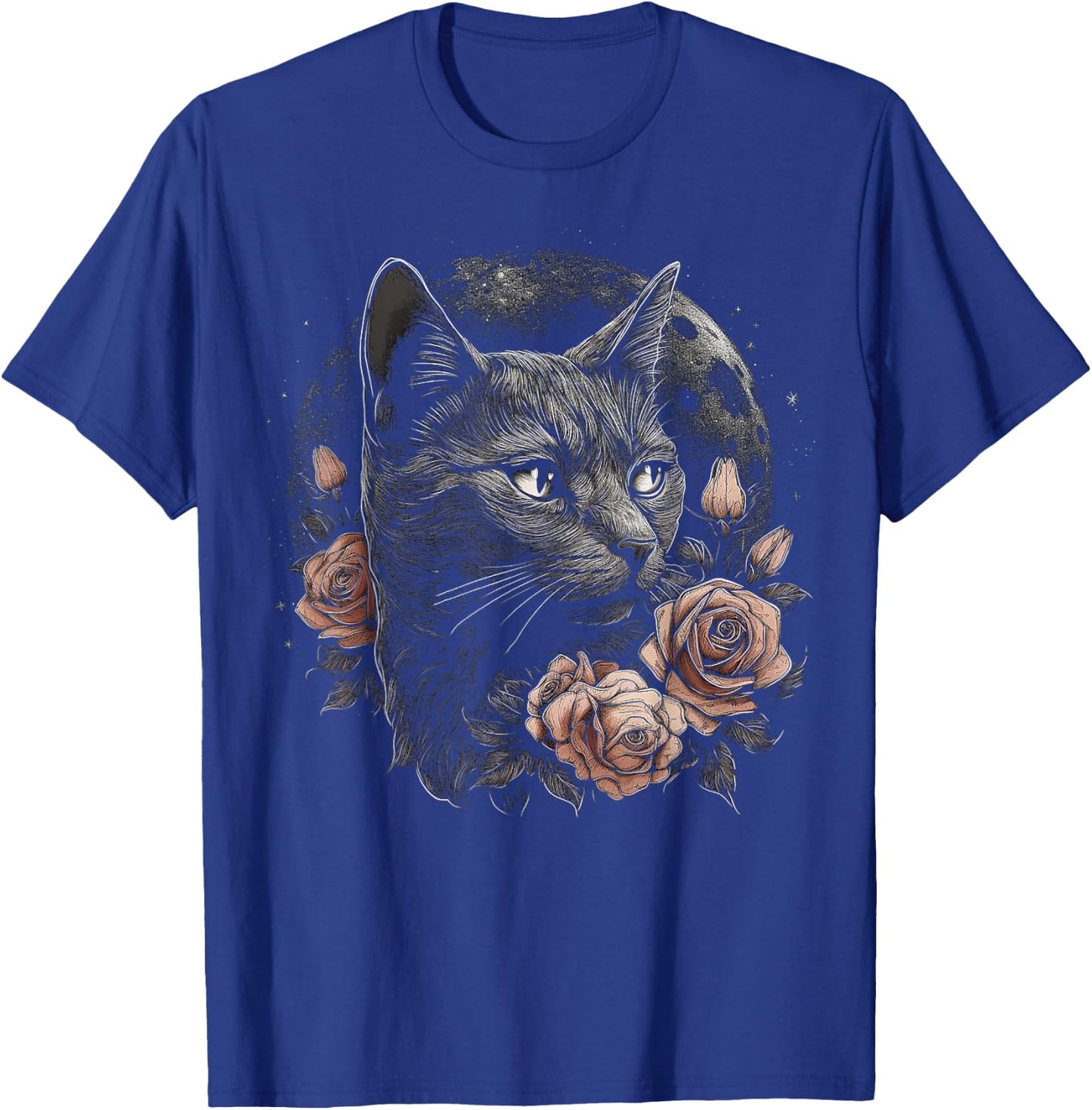 Cat Flower Moon Artwork | Animal Motif Cat T-Shirt - T-Shirt | Royal