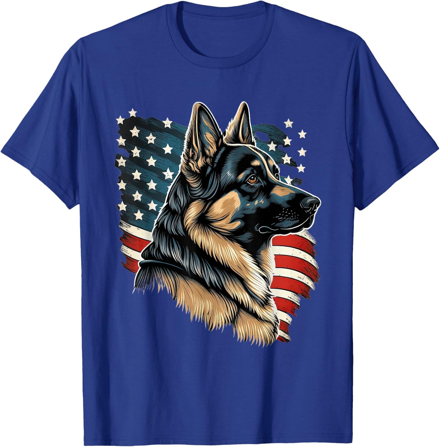 Patriotic USA German Shepherd With American Flag T-Shirt - T-Shirt | Royal