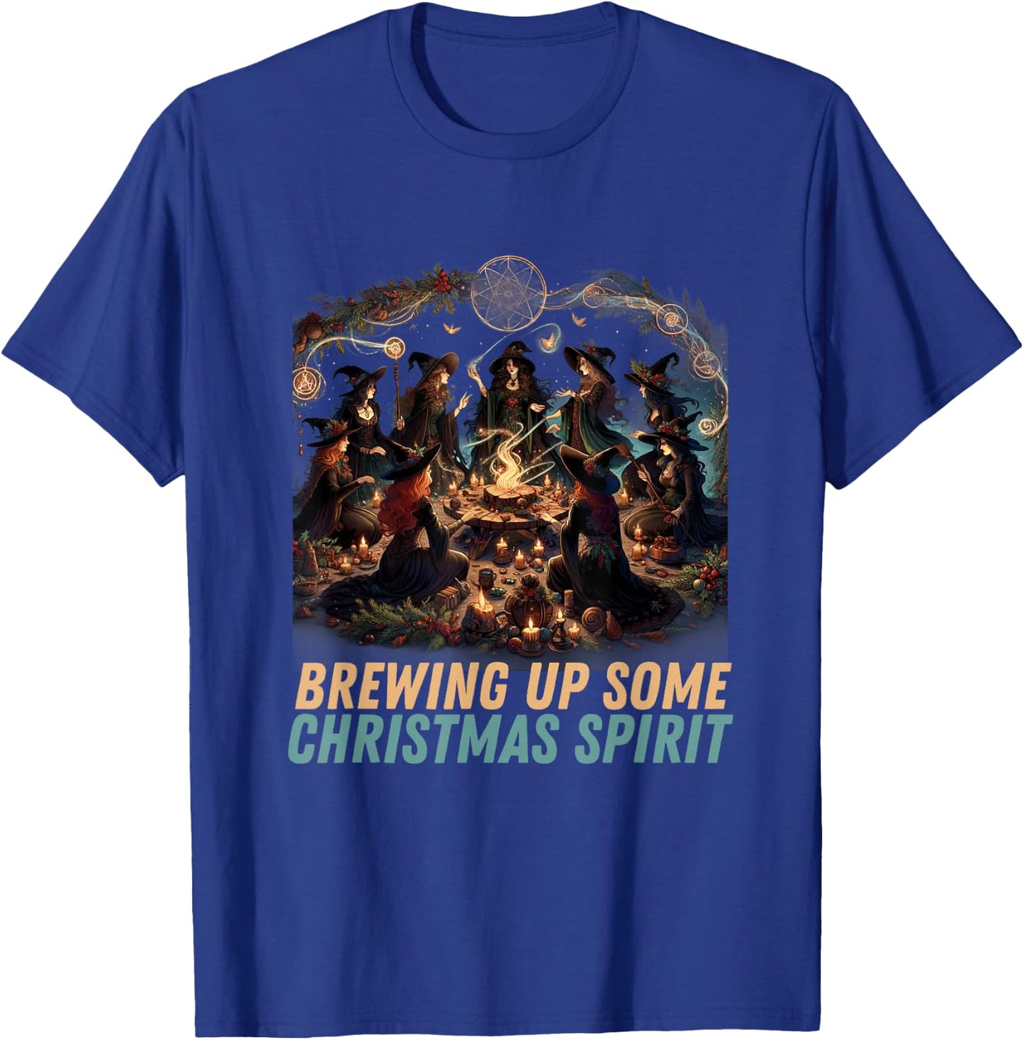 "Brewing Up Some Christmas Spirit" - Yule Witch Coven T-Shirt - T-Shirt | Royal