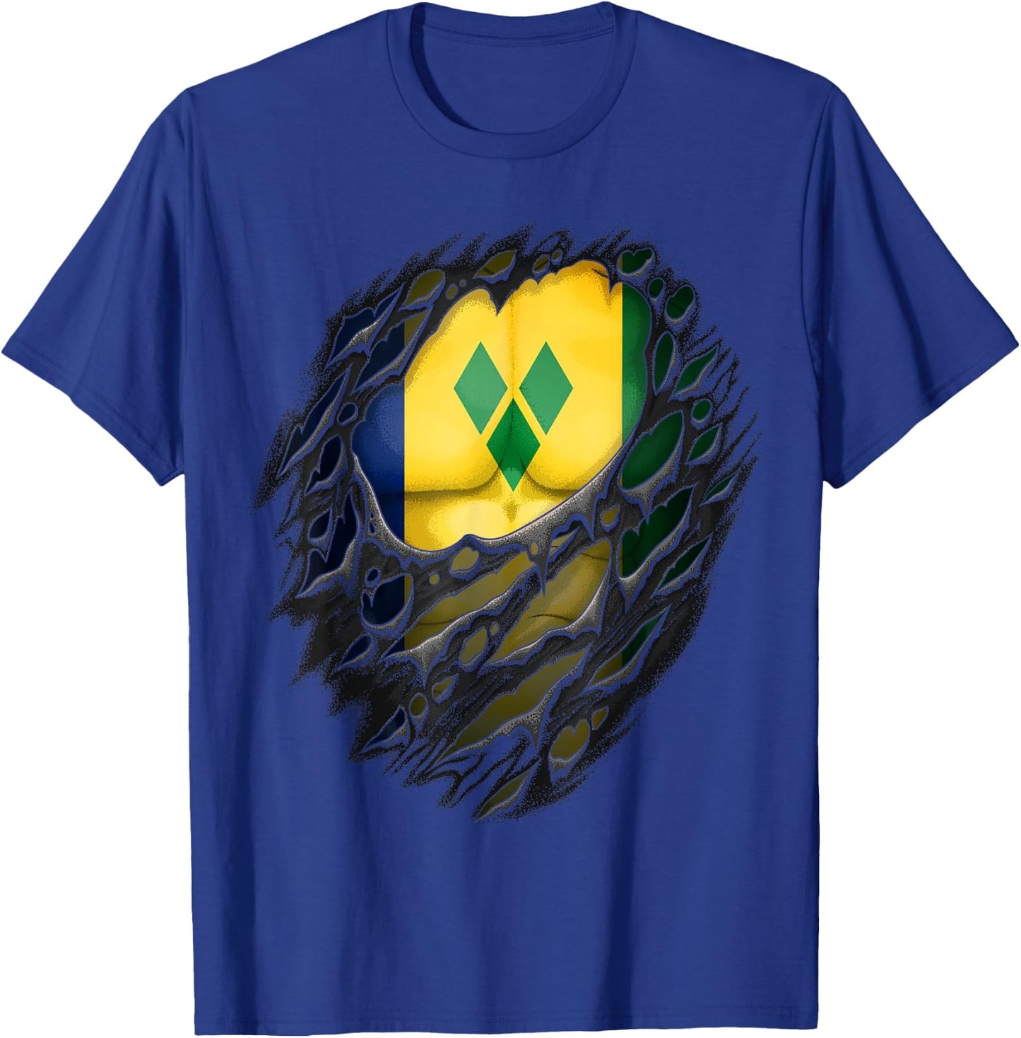 Proud Vincentian Ripped St Vincent And The Grenadines Flag T-Shirt - T-Shirt | Royal