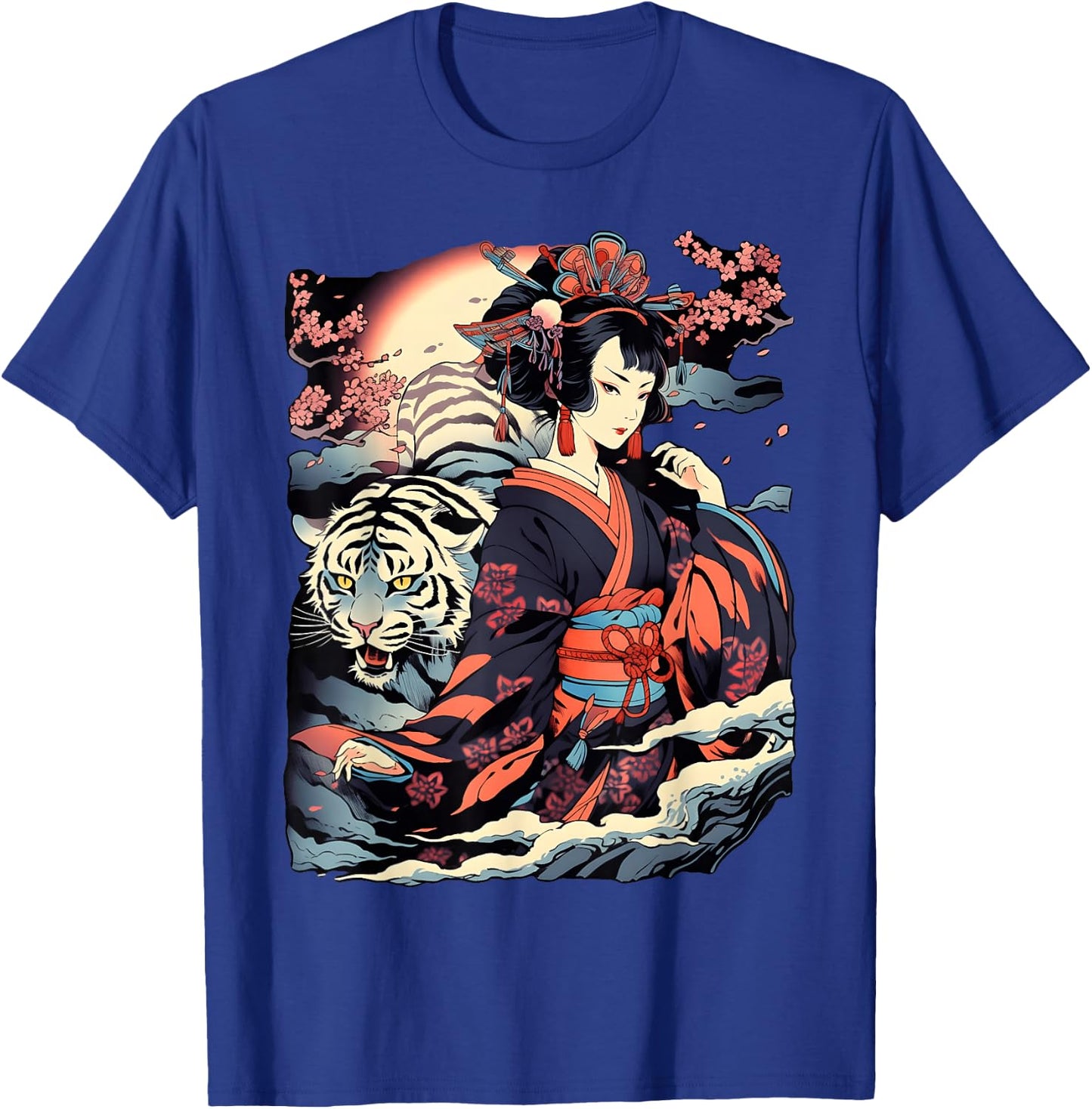 Make a Statement with This Bold Geisha and Tiger Tattoo T-Shirt - T-Shirt | Royal
