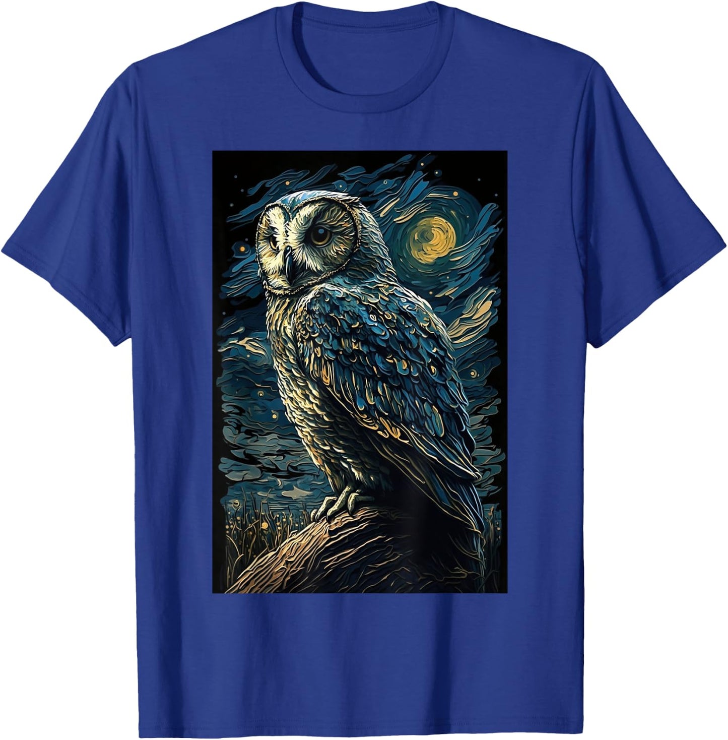 Owl Starry Night Van Gogh Style Birds Lover Owl Mom & Dad T-Shirt - T-Shirt | Royal