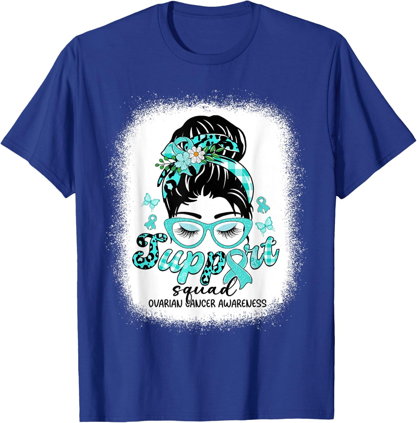 Support Squad Messy Bun Women Ovarian Cancer Awareness T-Shirt - T-Shirt | Royal