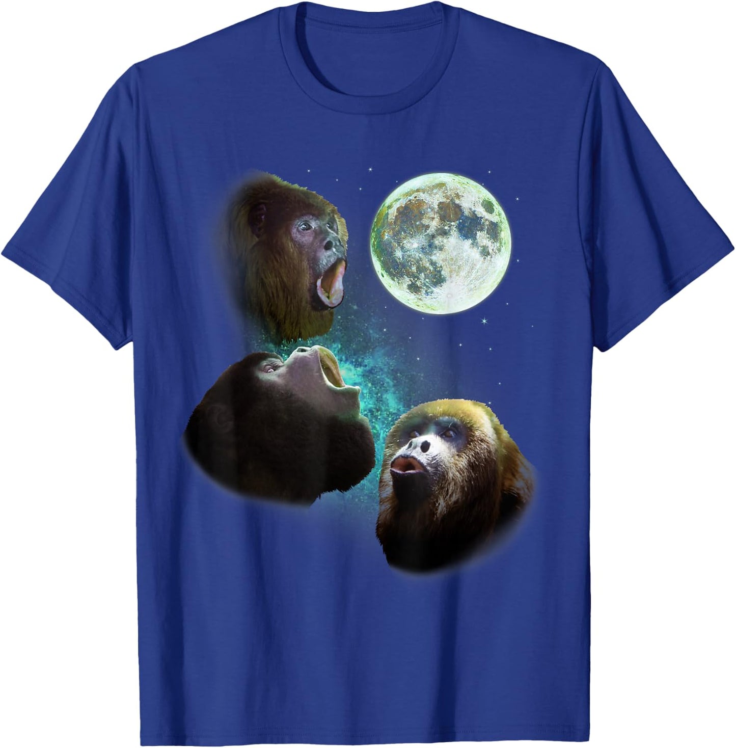 Three Howler Monkeys Howl At Moon 3 Wolfs Wolves Fun Parody T-Shirt - T-Shirt | Royal
