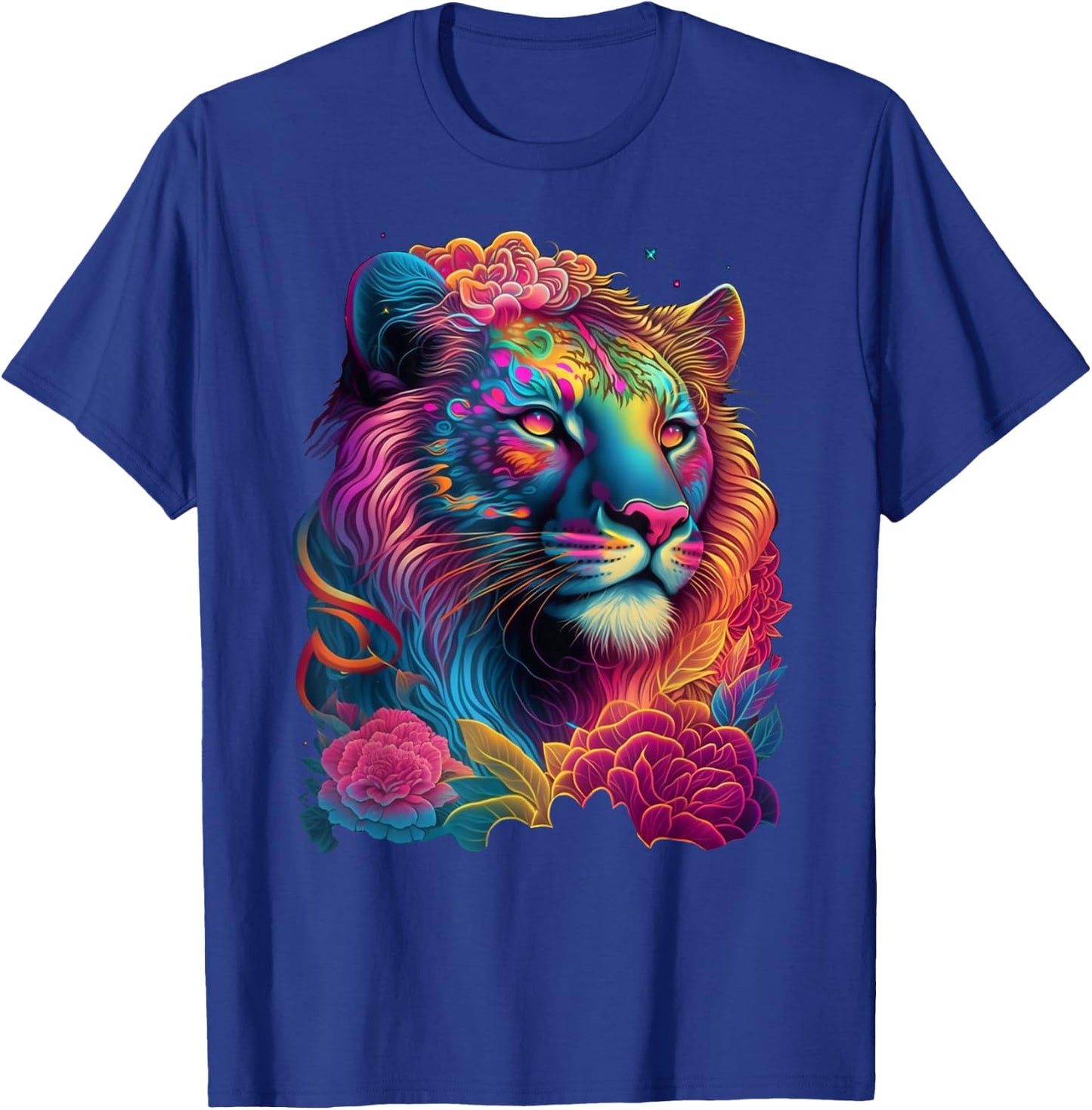 Dinosaurus Rekx Kids' Black with Rainbow Retro Rainbow Lion Graphic T-Shirt - T-Shirt | Royal