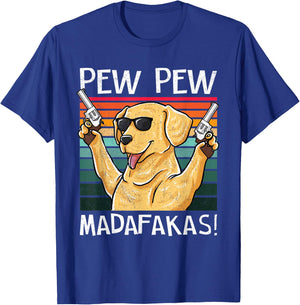 Labrador Pew Pew Dog Vintage Retro Sunset Dogs Guns Nerd T-Shirt - T-Shirt | Royal