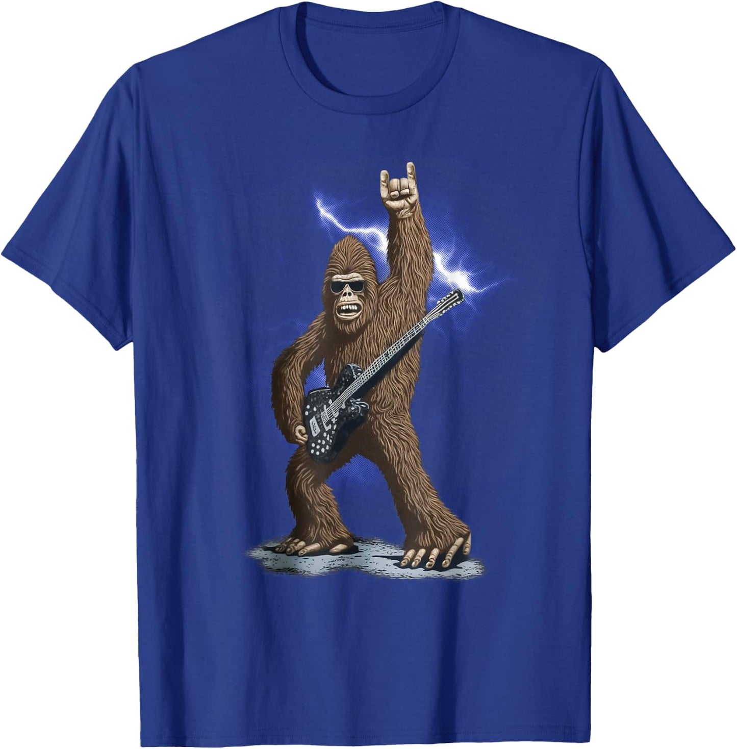 Rock And Roll Bigfoot Sasquatch Playing on guitar Sunglasses T-Shirt - T-Shirt | Royal