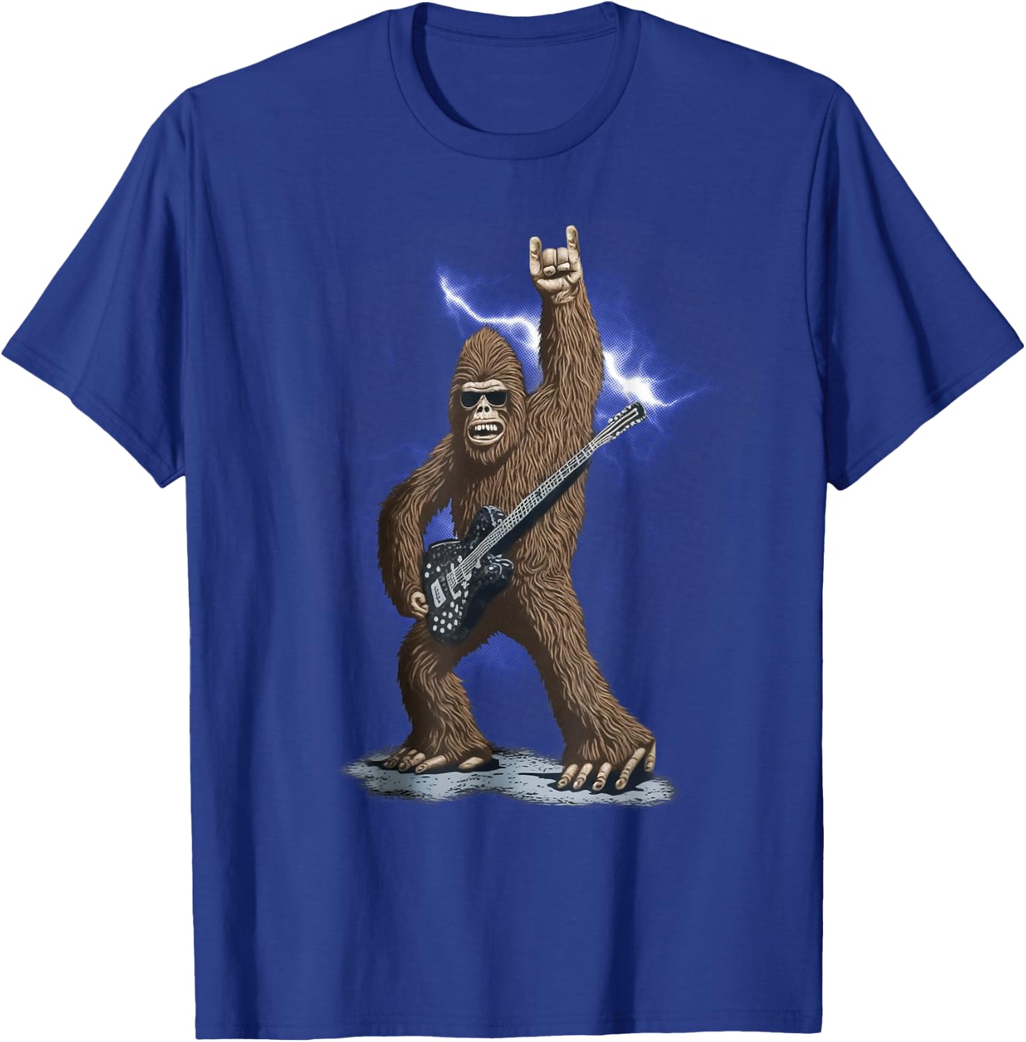 Rock And Roll Bigfoot Sasquatch Playing on guitar Sunglasses T-Shirt - T-Shirt | Royal