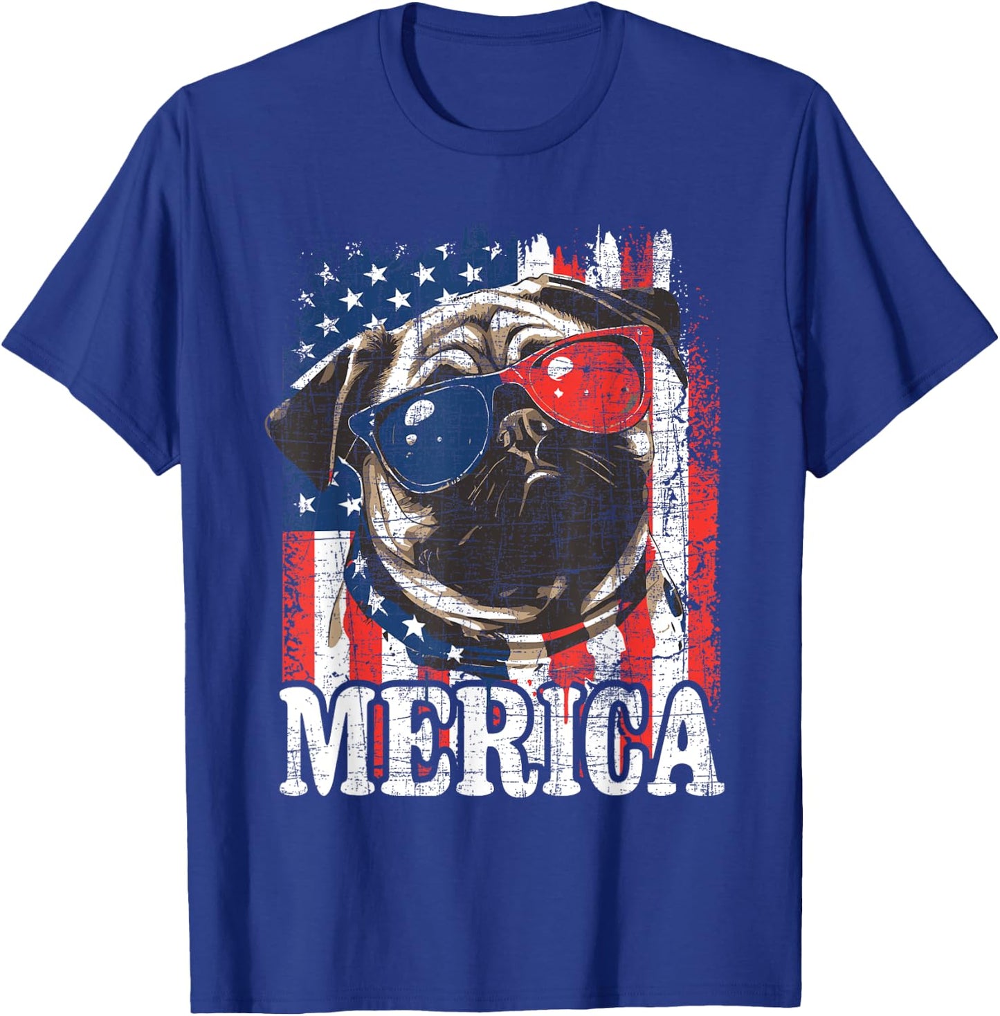 Merica - USA Flag Patriotic Pug Dog Owner Puppy Pet Trainer T-Shirt - T-Shirt | Royal
