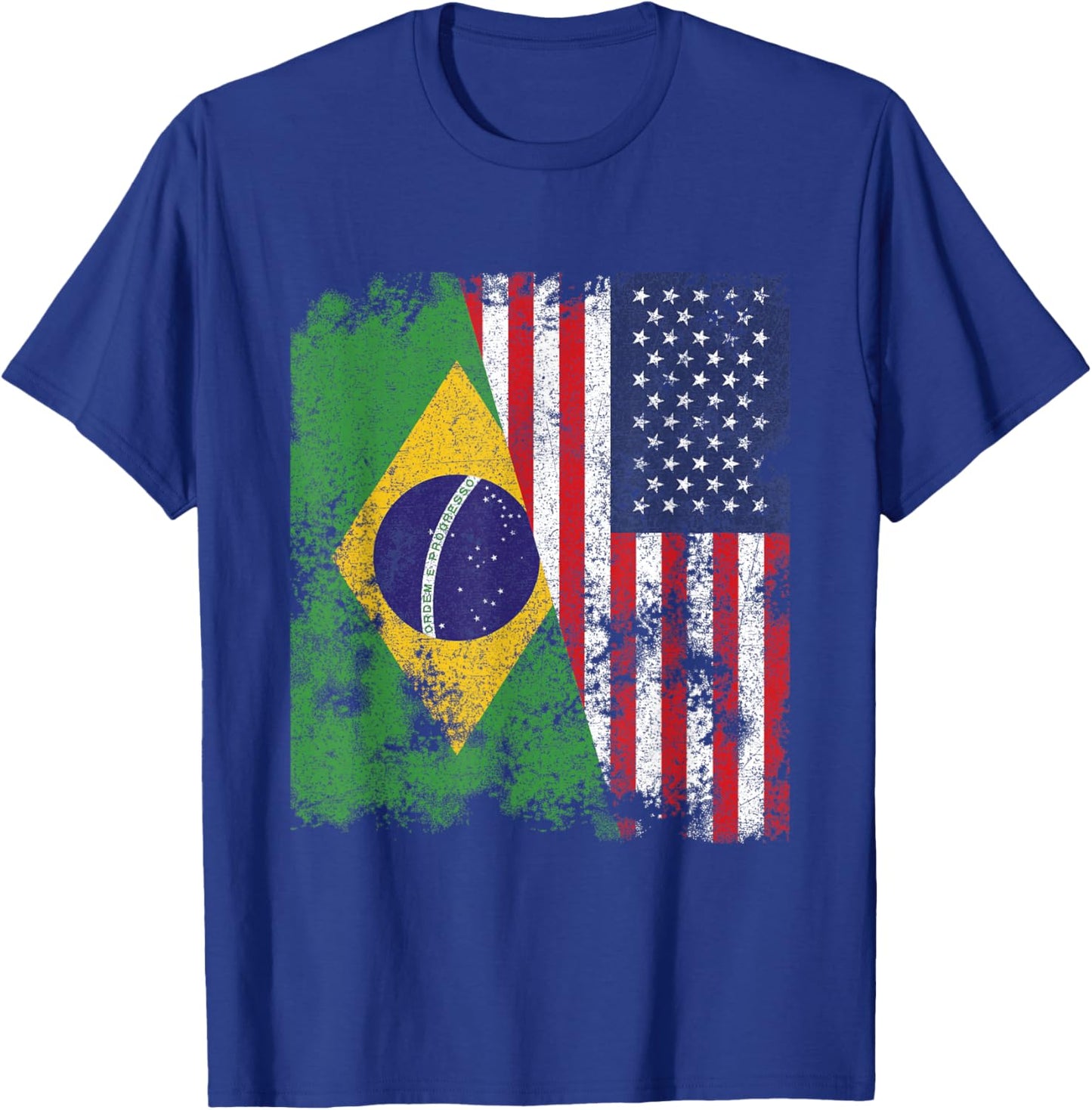Brazil USA Flag Distressed - Half American T-Shirt - T-Shirt | Royal