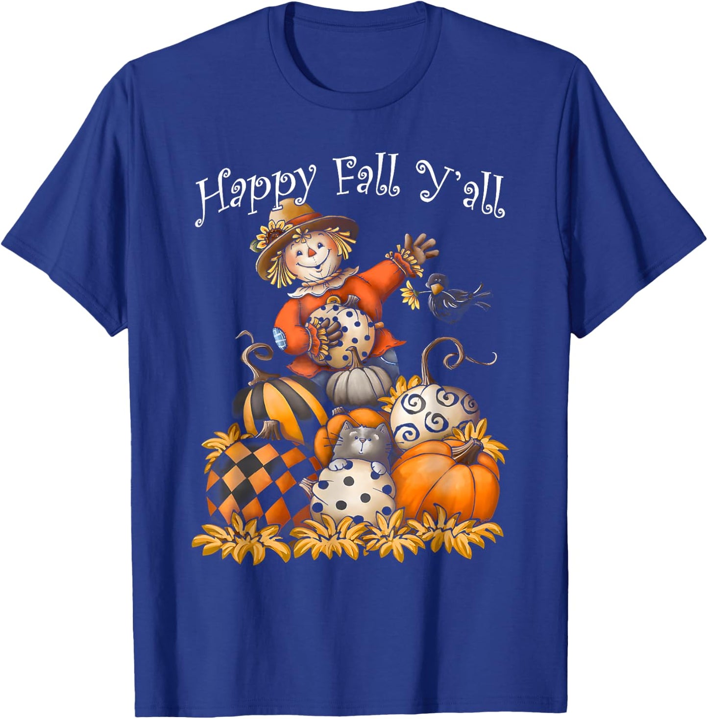 Scarecrow Happy Fall Y'all Pumpkin Thanksgiving Halloween T-Shirt - T-Shirt | Royal