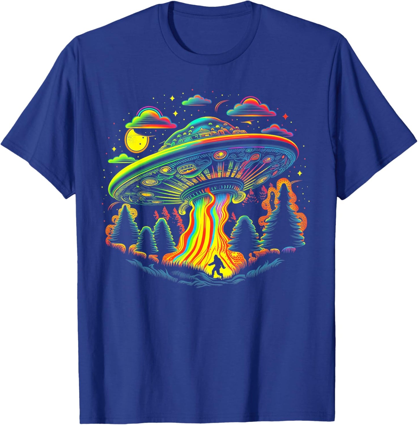 UFO Funny Bigfoot Retro Mushroom Vintage 60s 80s 70s Rainbow T-Shirt - T-Shirt | Royal