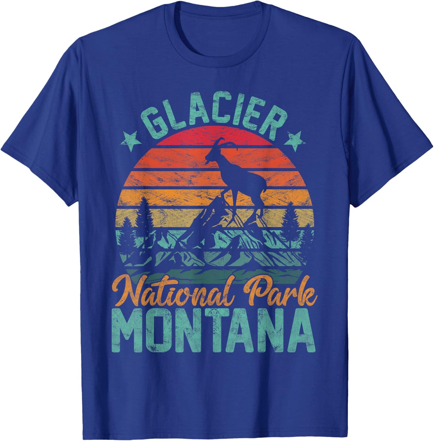Glacier National Park Montana Moose Goat Hiking T-Shirt - T-Shirt | Royal