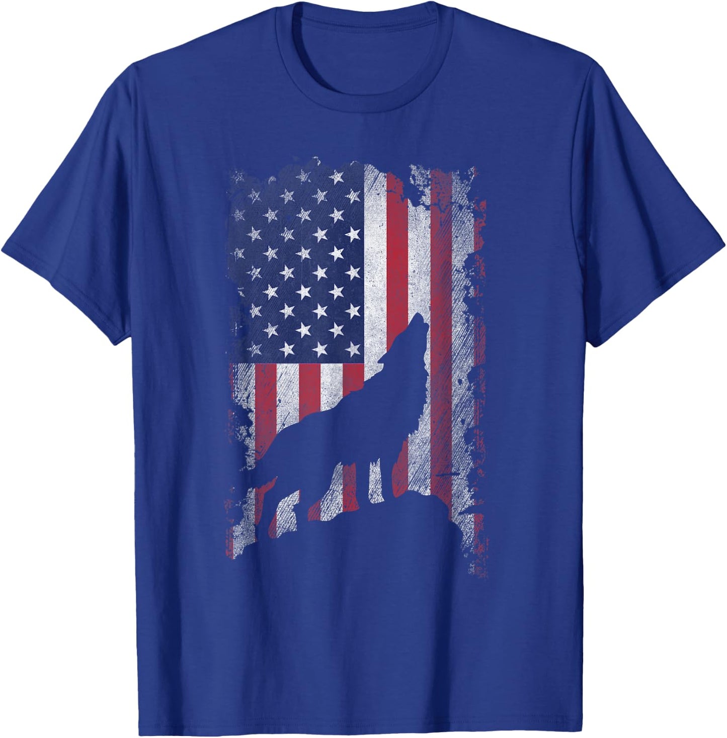 Wolf American Flag Proud USA Patriot Wolf Lover Kids Men T-Shirt - T-Shirt | Royal