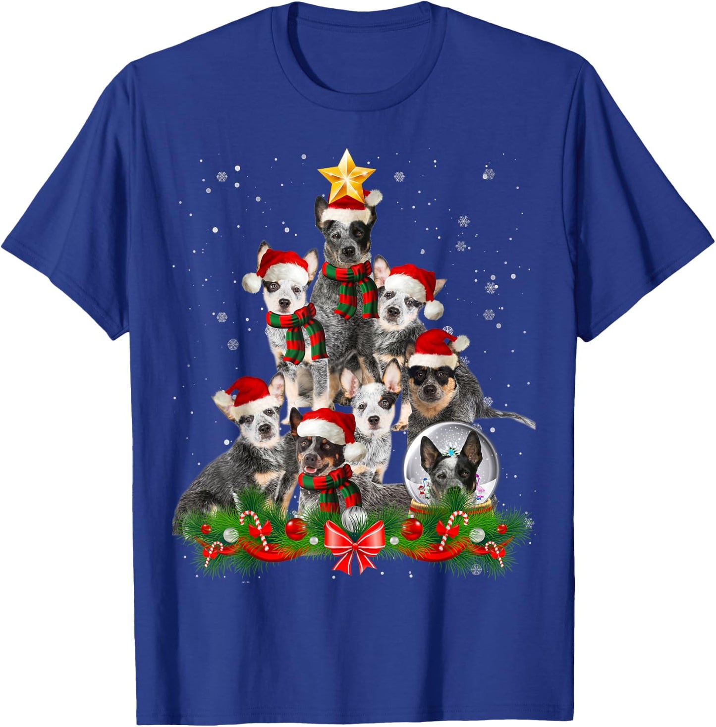 Funny Australian Cattle Dog Dog Christmas Tree - Black Adults Cotton Polyester Blend - Christmas, Halloween, Father's Day, Valentine's Day T-Shirt - T-Shirt | Royal