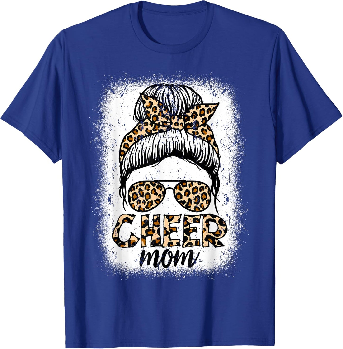 Messy Bun Cheer Mom Leopard Cheerleader Women Mothers Day T-Shirt - T-Shirt | Royal