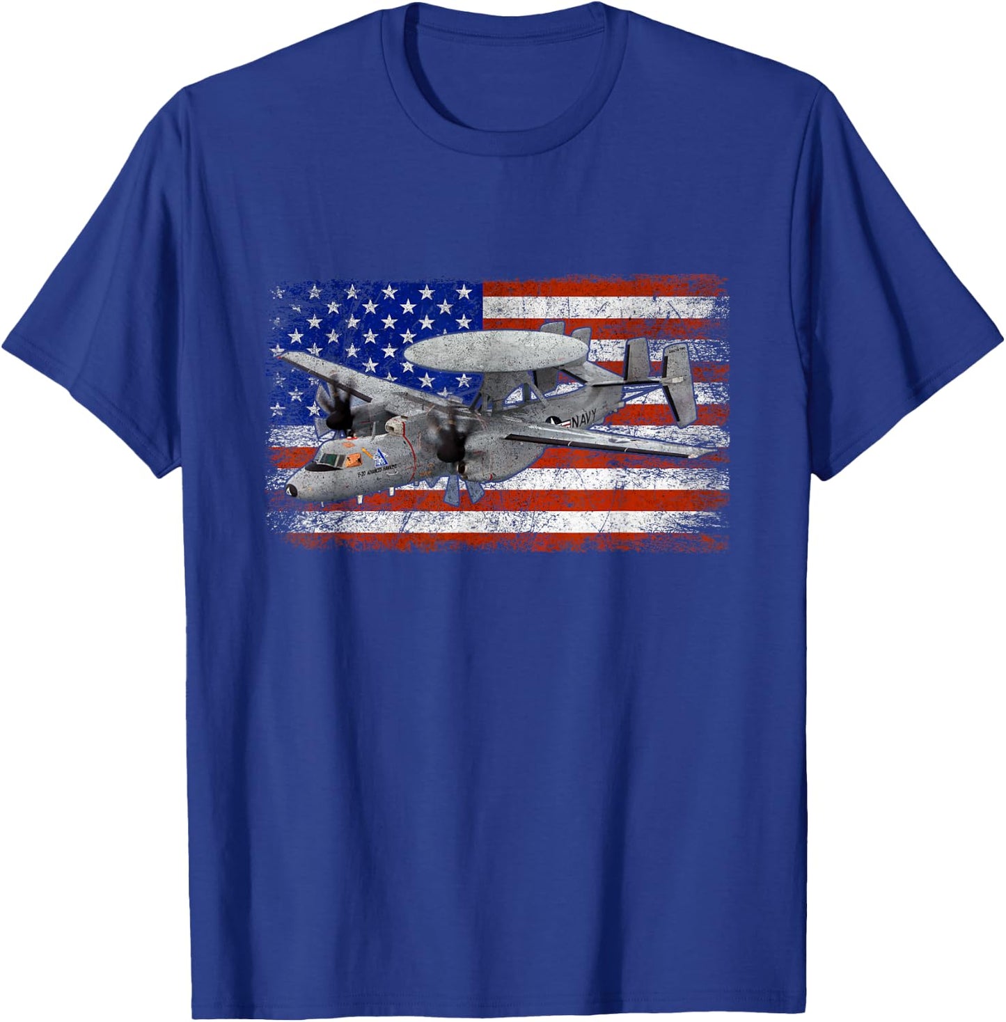 E-2 Hawkeye Airplane Vintage Flag T-Shirt - T-Shirt | Royal