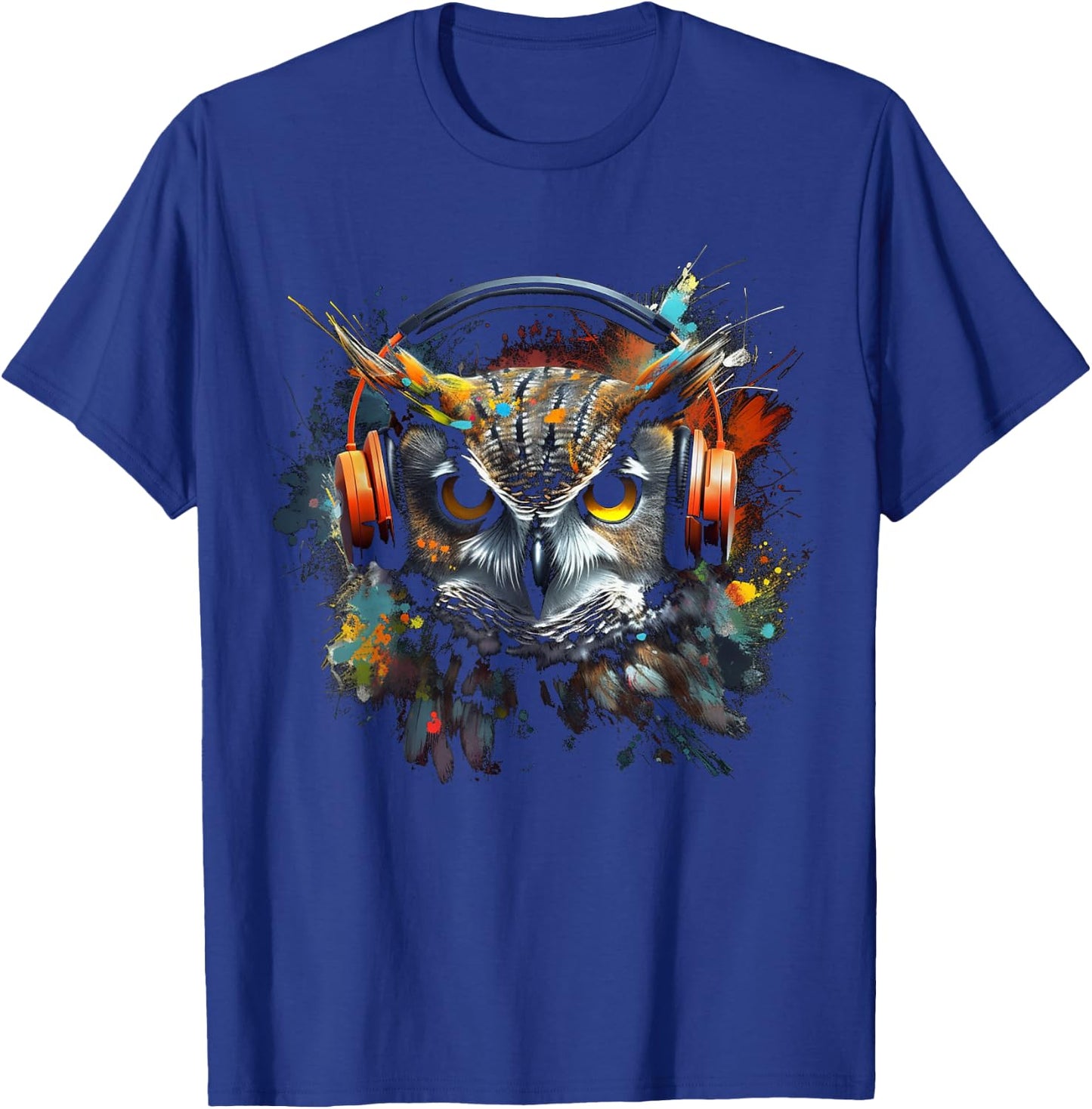 Owl Music Art Headphones Animal Owl T-Shirt - T-Shirt | Royal