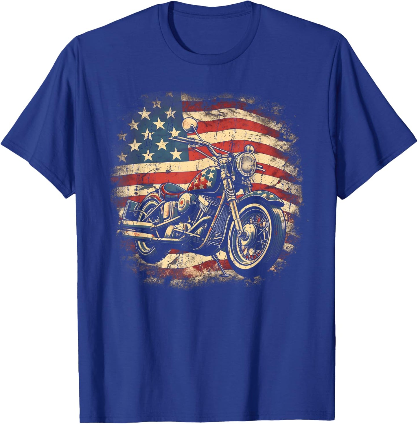 Vintage US Flag Motorcycle USA Retro Biker T-Shirt - T-Shirt | Royal