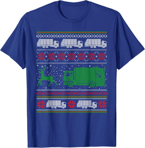 Garbage Truck Riding Reindeers Ugly Christmas Sweater Boys T-Shirt - T-Shirt | Royal