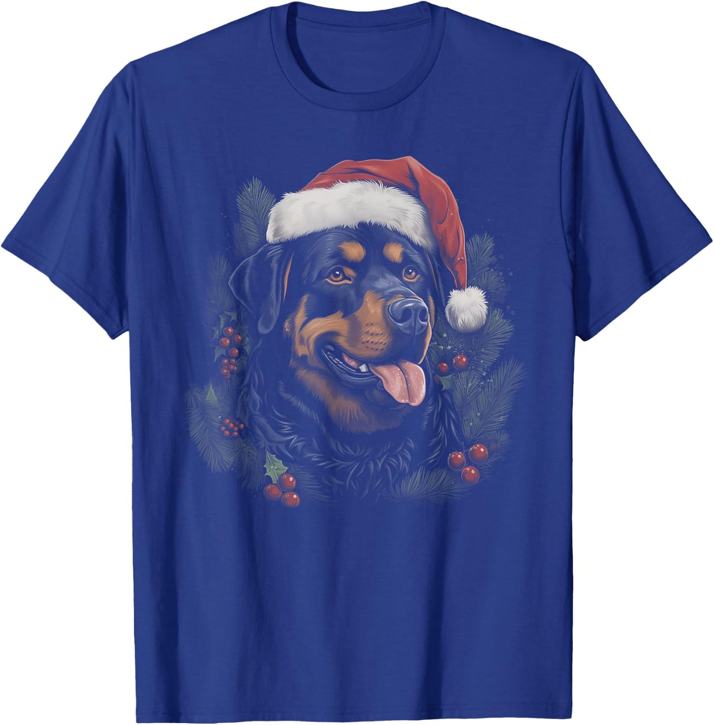 Rottweiler Dog Funny Christmas Santa Hat Tree Matching T-Shirt - T-Shirt | Royal