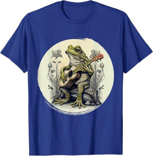 Cottagecore Frog with Acoustic Guitar Small T-Shirt - T-Shirt | Royal