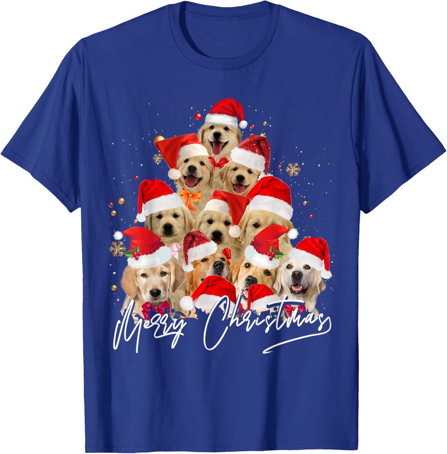 Golden Retriever Santa Hat Xmas Dogs Merry Christmas Graphic T-Shirt - T-Shirt | Royal