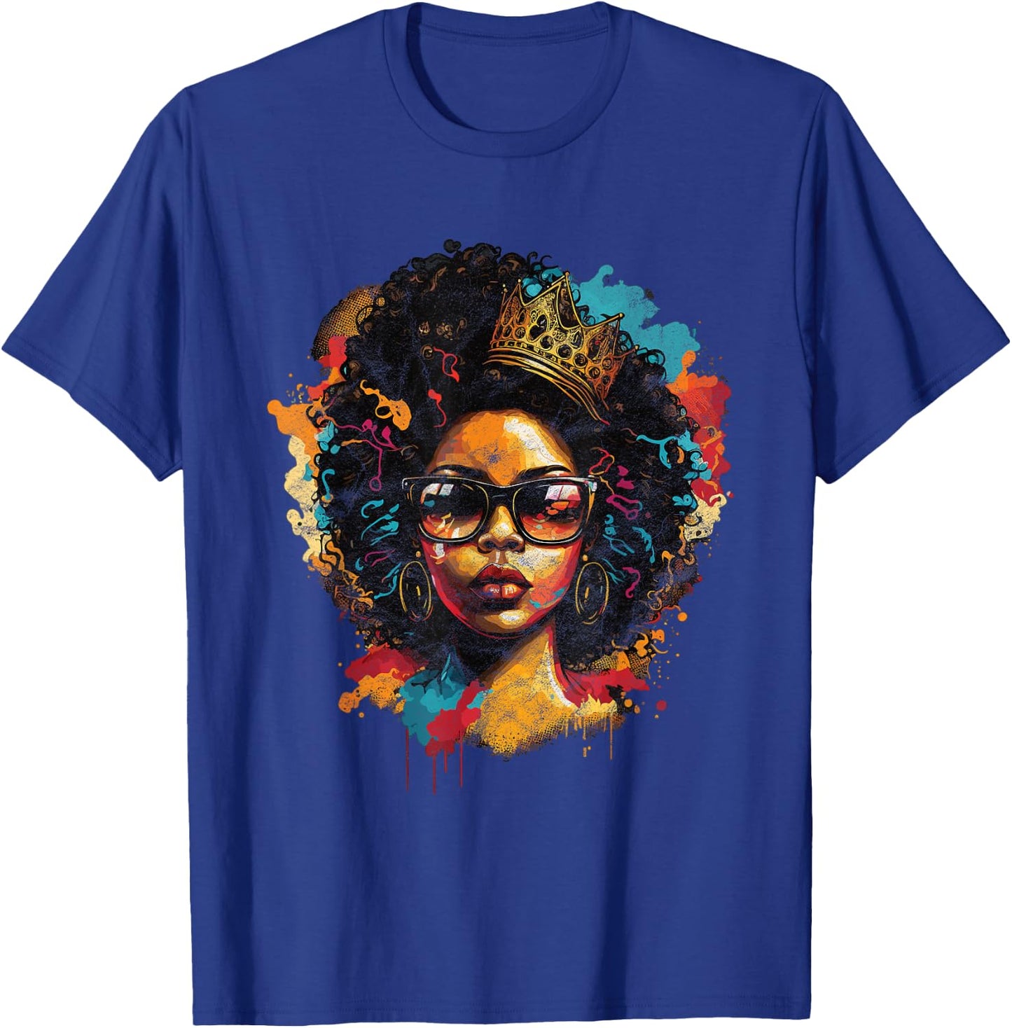 Colorful Art Black Queen Afro Melanin Dripping Juneteenth T-Shirt - T-Shirt | Royal