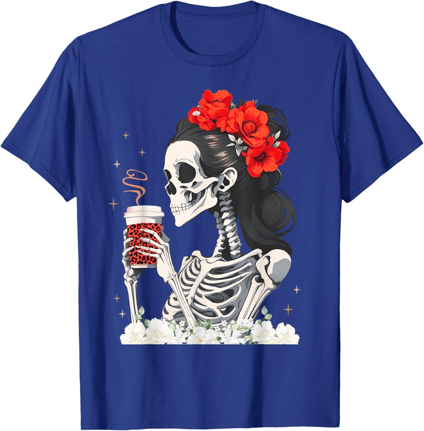 Skeleton Messy Bun Coffee Funny Costume Mom Women T-Shirt - T-Shirt | Royal