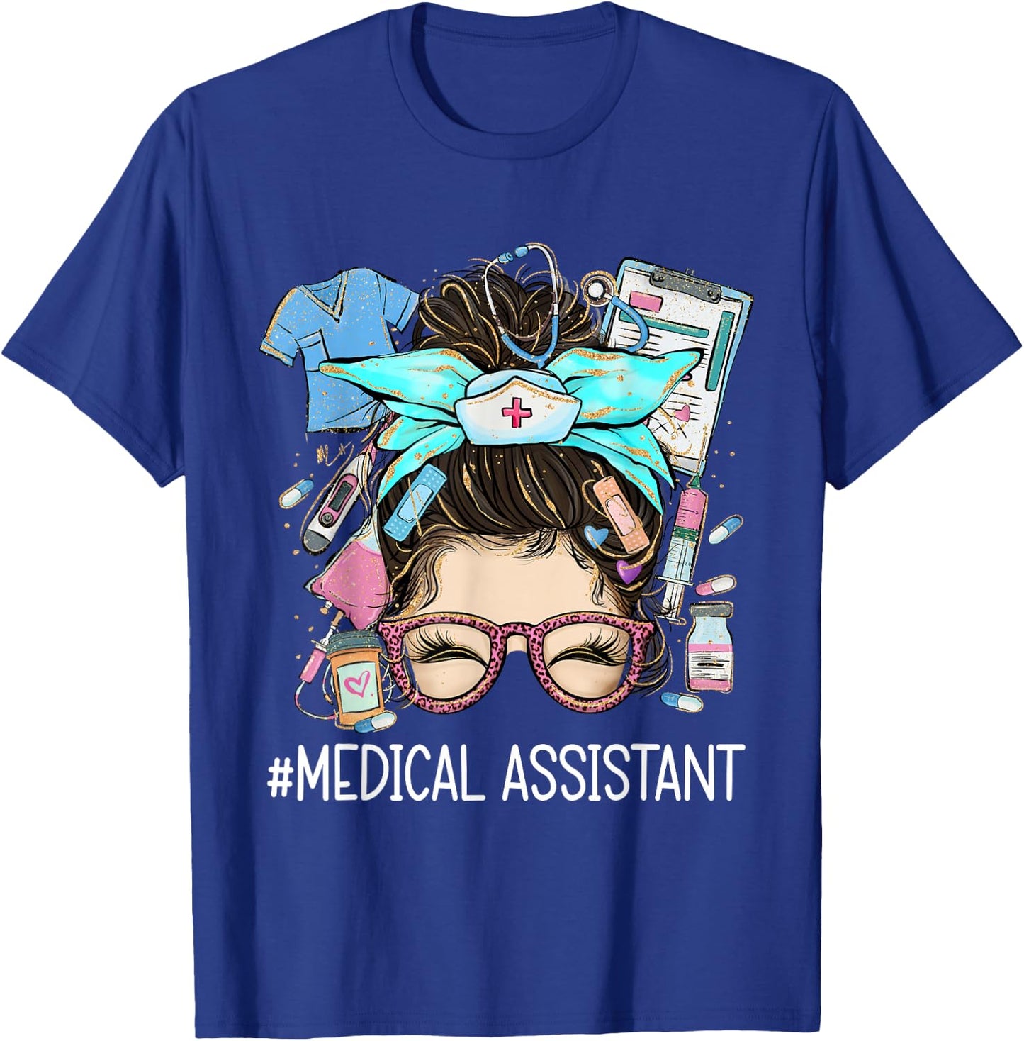 Medical Assistant MA CMA Nurse nursing messy bun doctor T-Shirt - T-Shirt | Royal