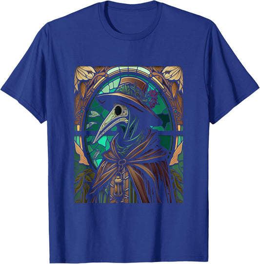 Colorful Stained Glass Holy Plague Doctor Cool Cathedral Art T-Shirt - T-Shirt | Royal