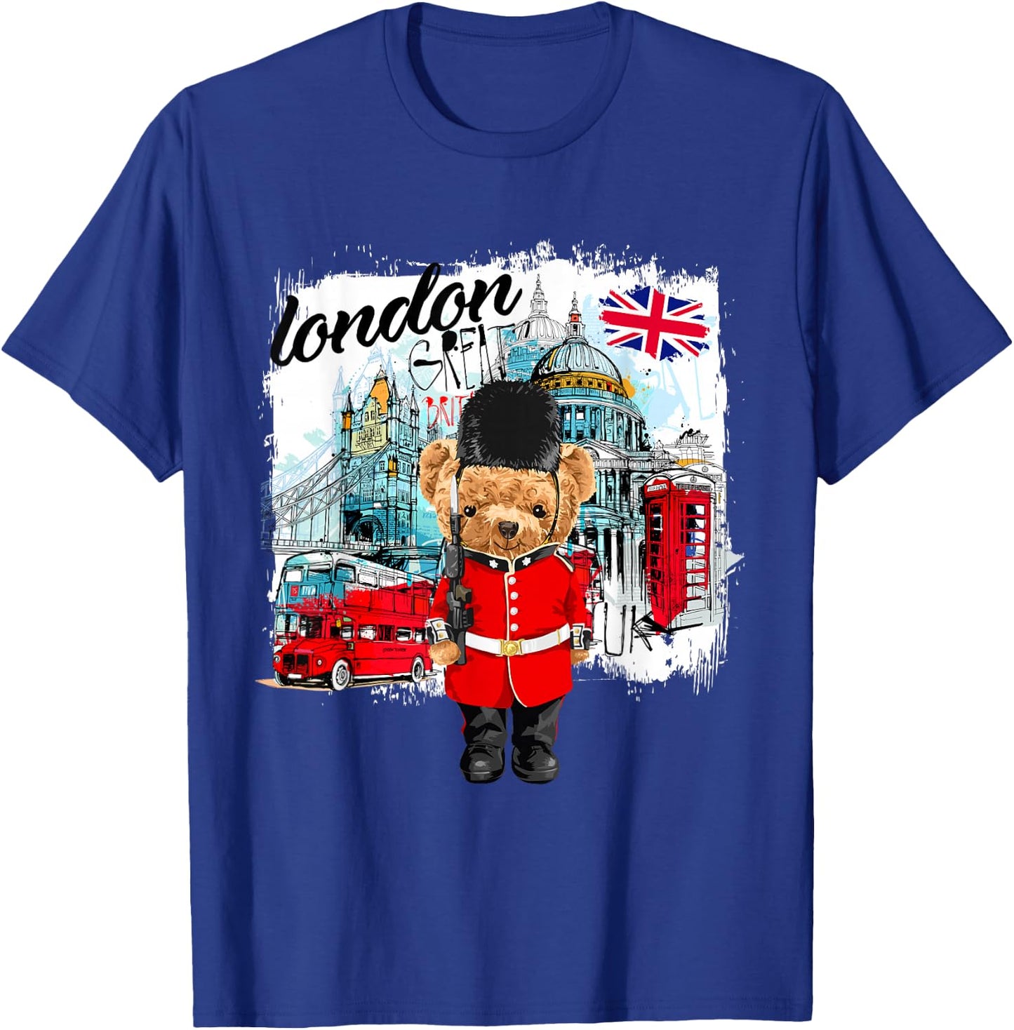 London Teddy Bear Queen Guard Illustration Graphic Cartoon T-Shirt - T-Shirt | Royal
