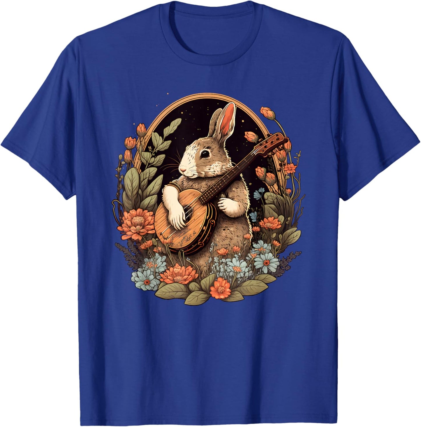 Funny Bunny Playing Banjo Guitar Music Rabbit Happy Easter T-Shirt - T-Shirt | Royal