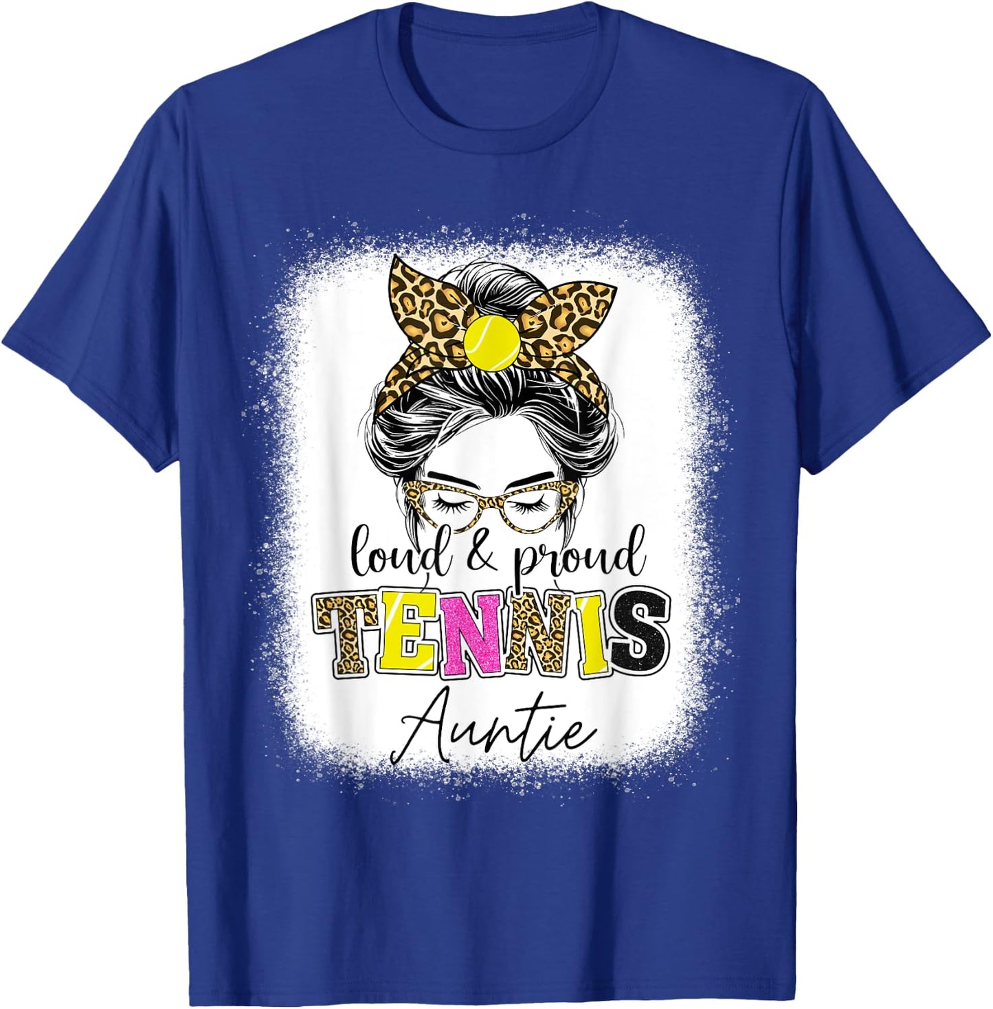 Loud and proud tennis Auntie messy bun leopard women T-Shirt - T-Shirt | Royal