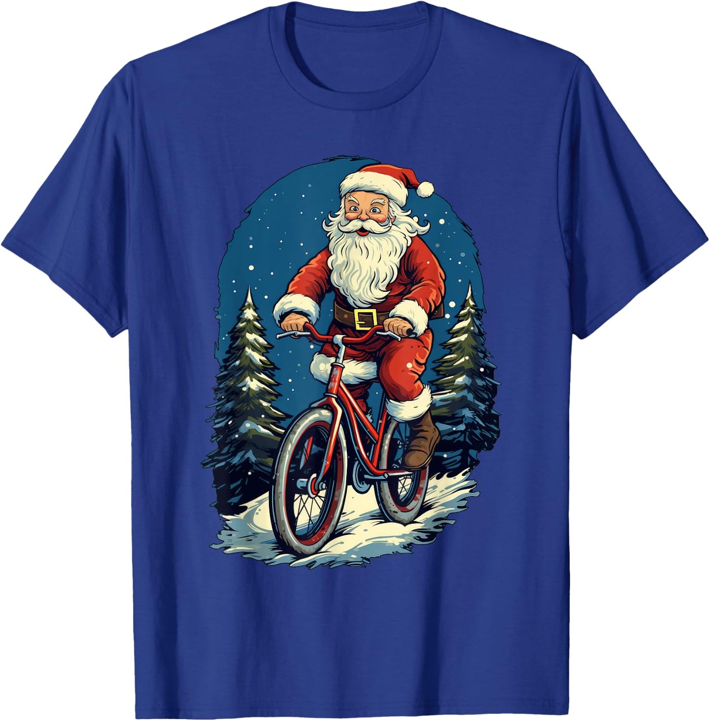 Santa Claus Riding Bicycle Cycling Biker Cyclist Xmas Party T-Shirt - T-Shirt | Royal