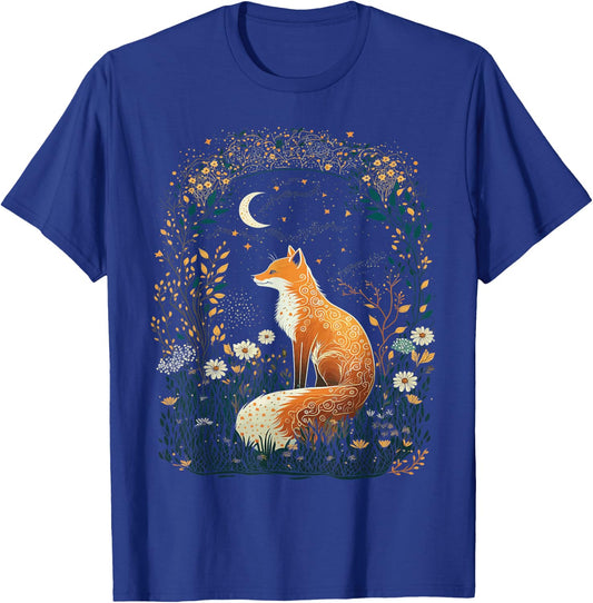 Cottagecore Aesthetic Fox And Moon Forest Fox Lover T-Shirt - T-Shirt | Royal