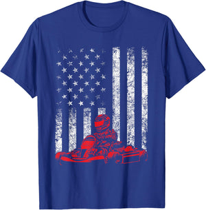 Go Kart Racing - Go Karting USA American Flag Race Driving T-Shirt - T-Shirt | Royal