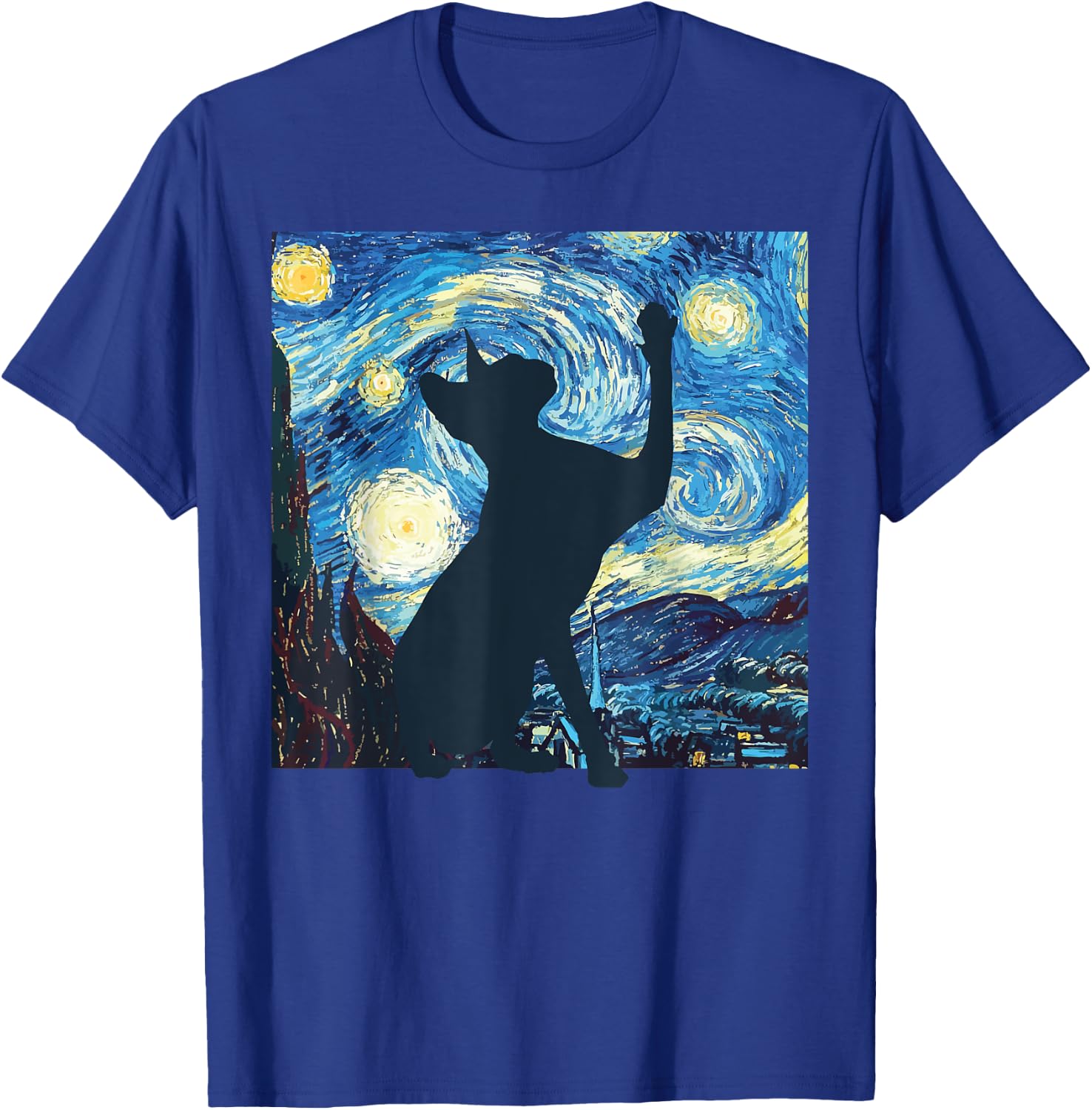 Cat Starry Night Painting Funny Painting Art Women Girls Kid T-Shirt - T-Shirt | Royal