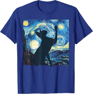 Cat Starry Night Painting Funny Painting Art Women Girls Kid T-Shirt - T-Shirt | Royal