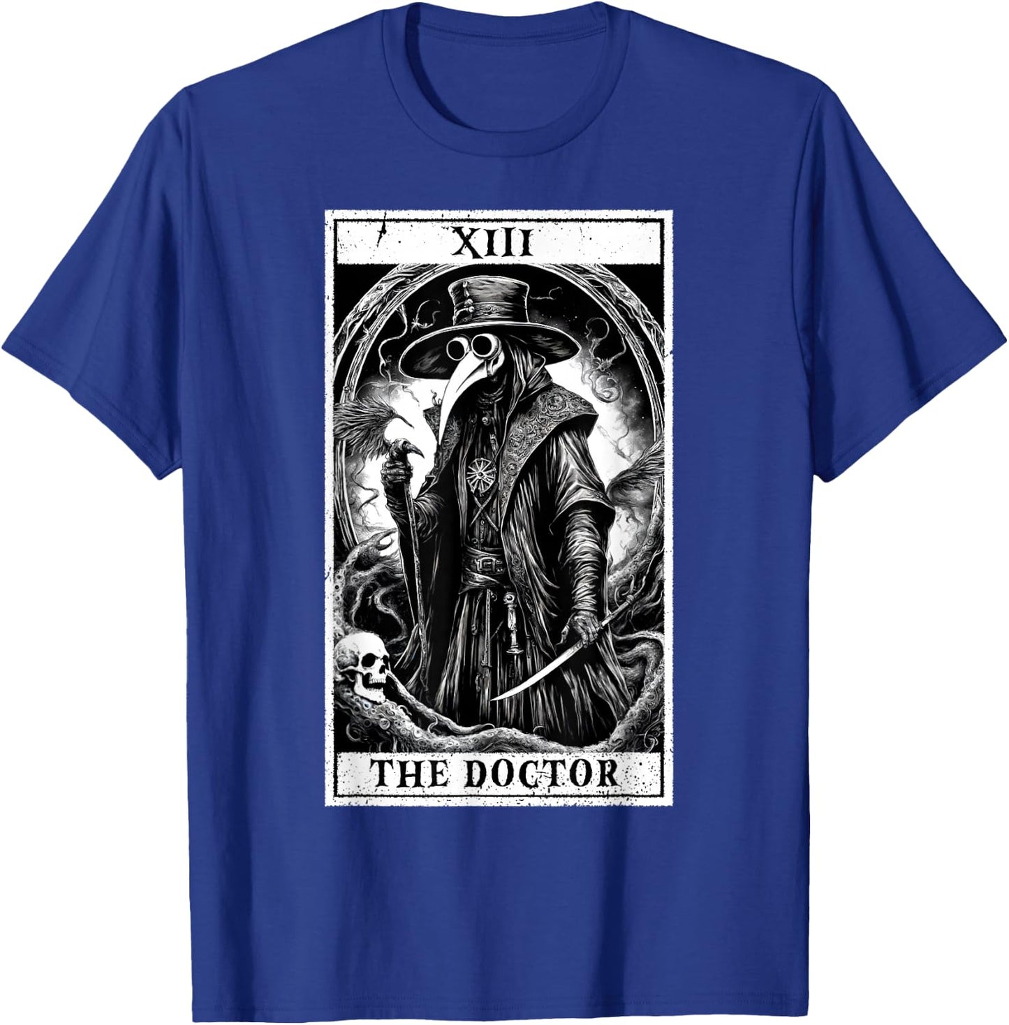 Tarot Card Plague Medical Doctor Magic Occult White on Black T-Shirt - T-Shirt | Royal