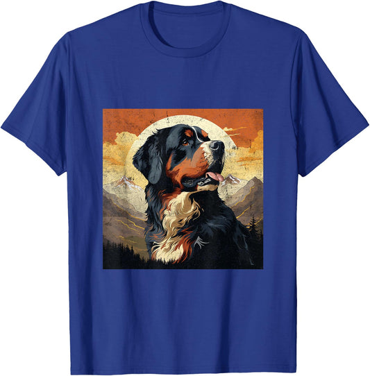 Vintage Bernese Mountain Dog Distressed Mountain Sunset T-Shirt - T-Shirt | Royal