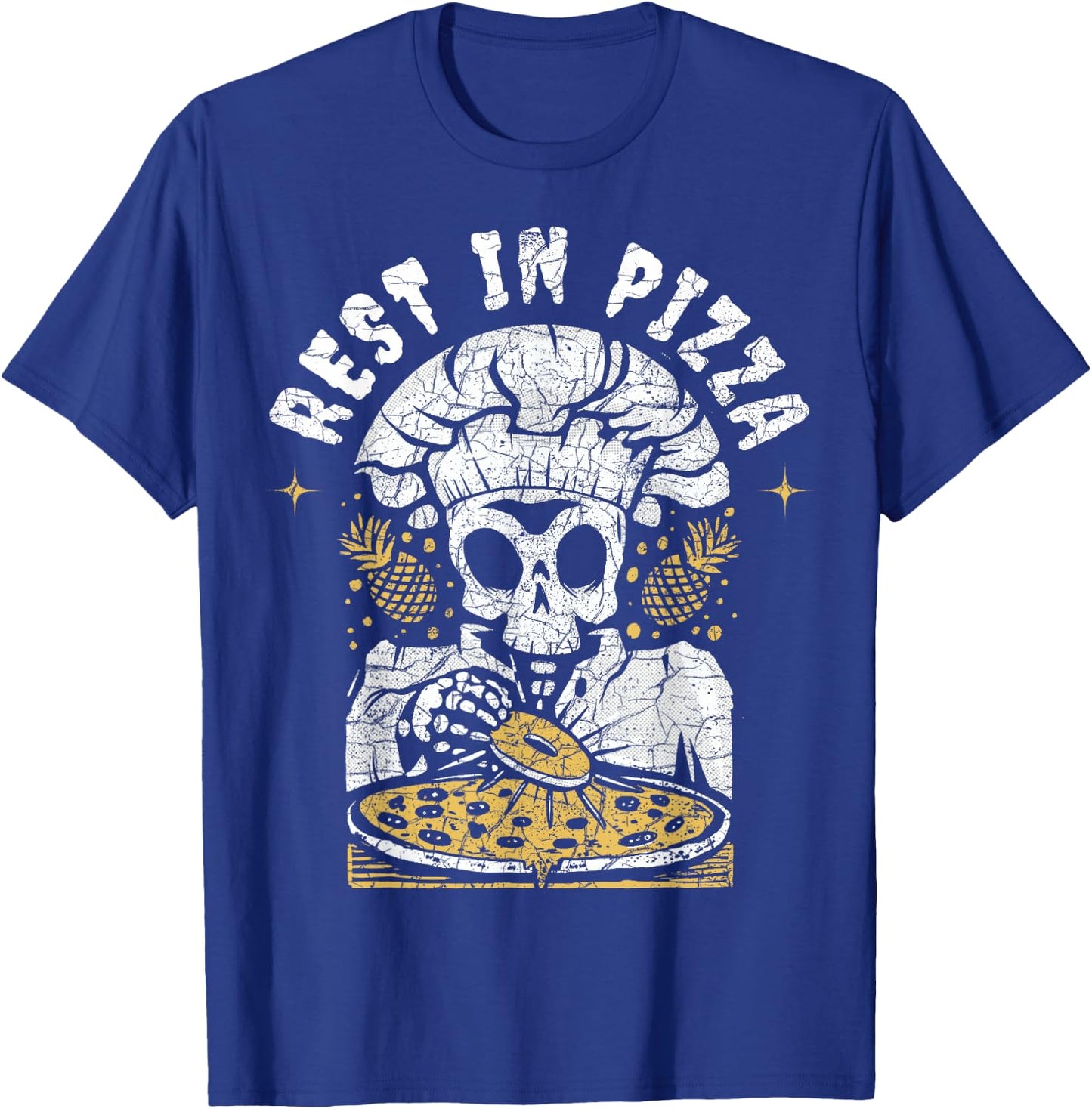 Rest In Pizza Funny Skeleton Halloween T-Shirt - T-Shirt | Royal