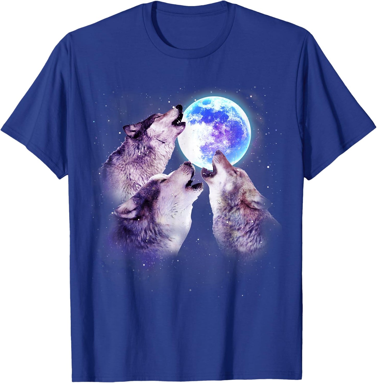 Three Grey Wolf Howling at The Moon 3 Wolves Space Galaxy T-Shirt - T-Shirt | Royal