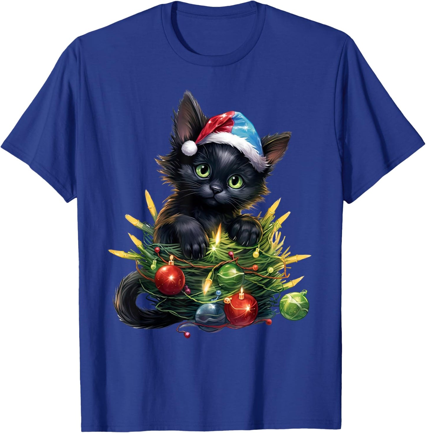 Cute Christmas Cat kittens with Santa Claus hat merry catmas T-Shirt - T-Shirt | Royal