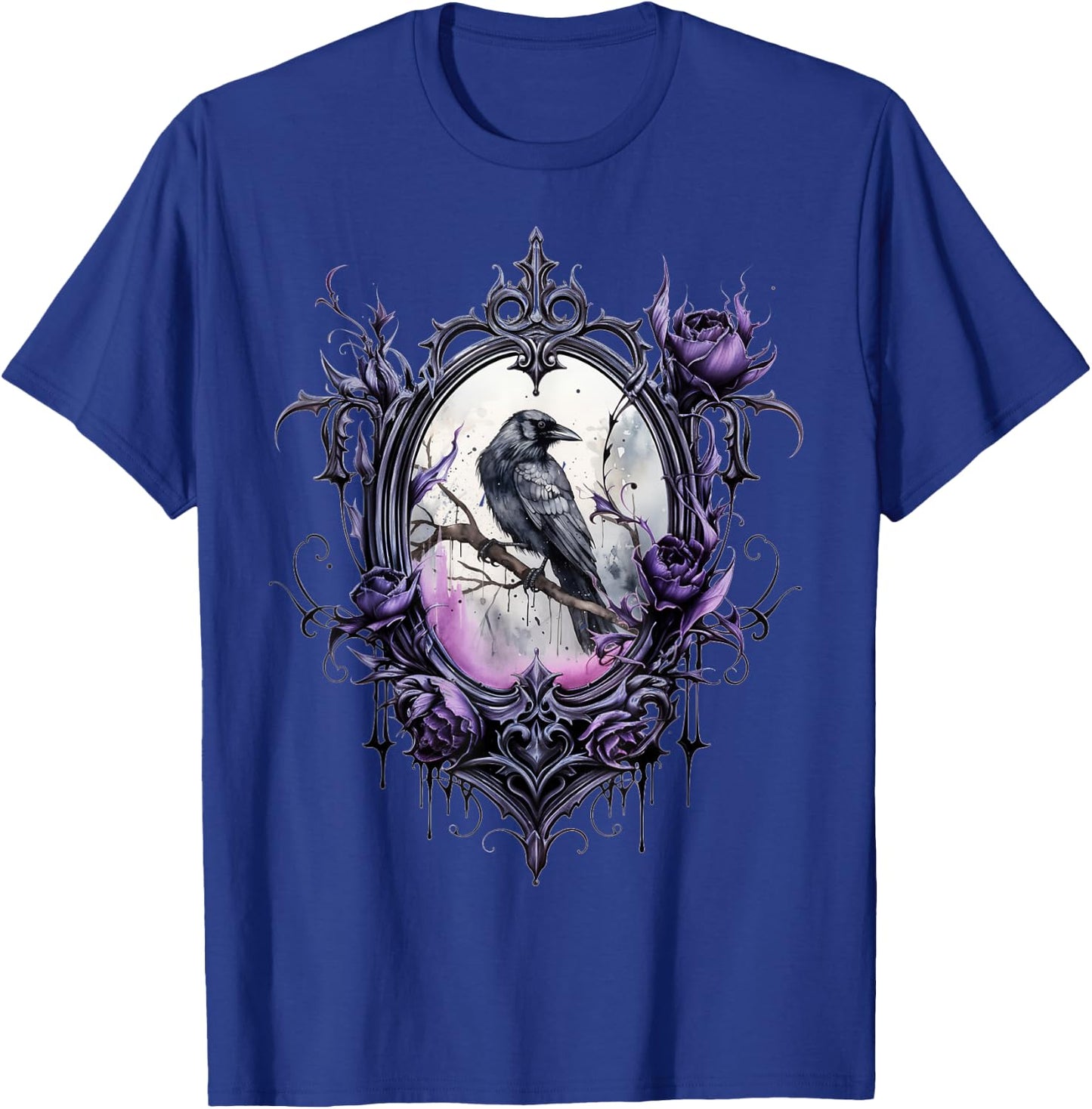 Gothic Halloween Raven Rose Purple Majestic Bird T-Shirt - T-Shirt | Royal