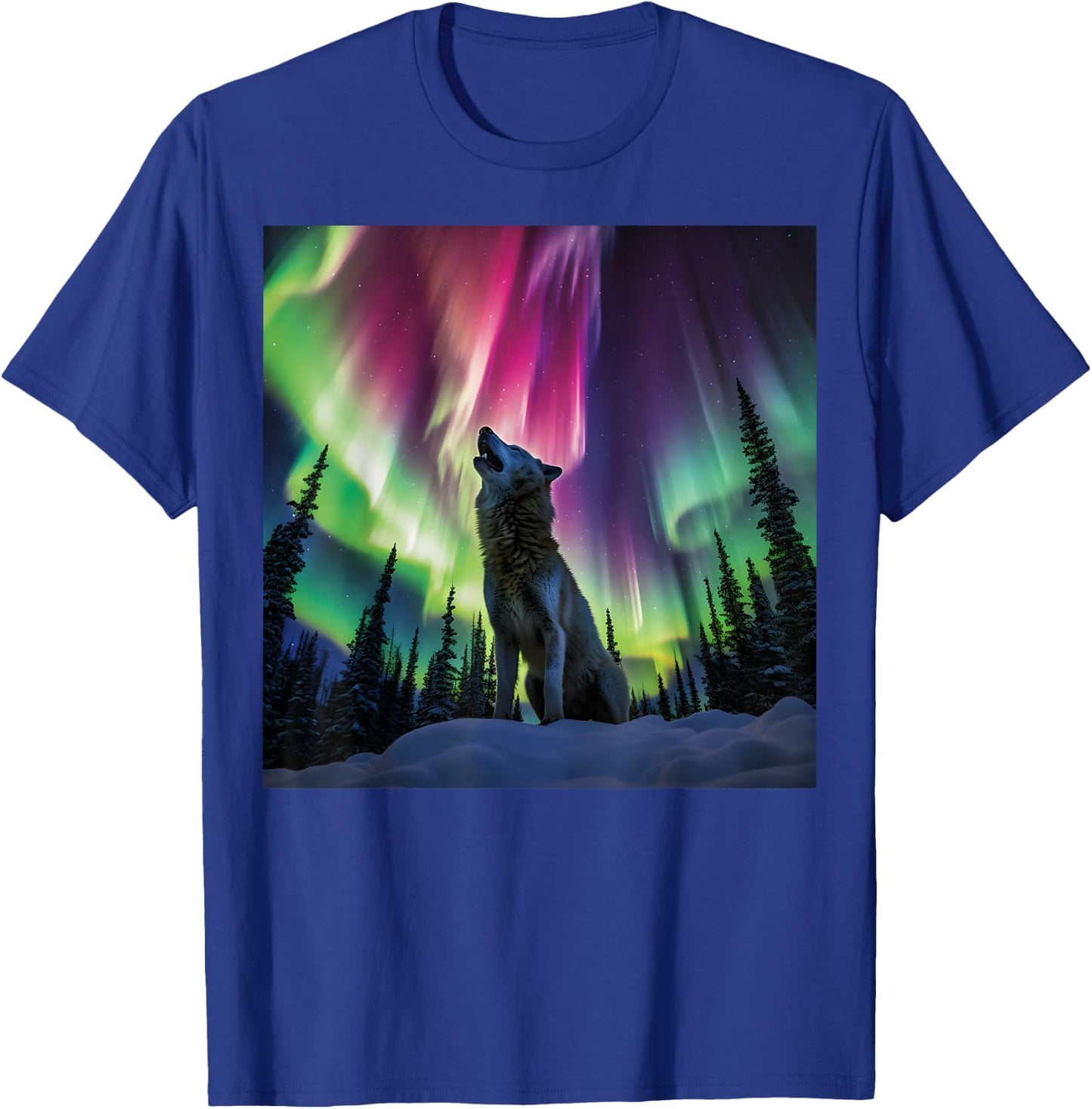 Alaska Aurora Borealis Howling Wolf Aesthetic Photo Souvenir T-Shirt - T-Shirt | Royal
